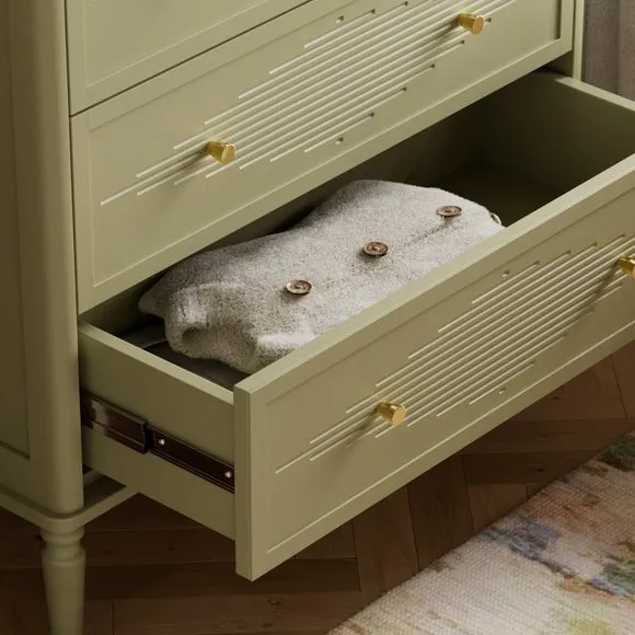 5-Drawer Chest with Gold Hardware - Olive, Wood