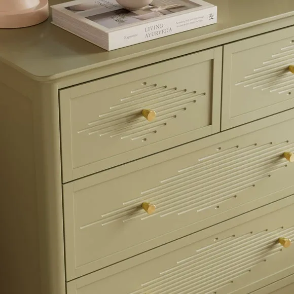 5-Drawer Chest with Gold Hardware - Olive, Wood