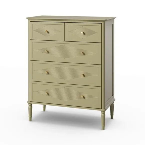 5-Drawer Chest with Gold Hardware - Olive, Wood