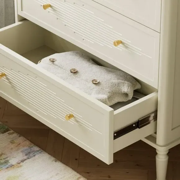 5-Drawer Chest with Gold Hardware - Stone, Wood