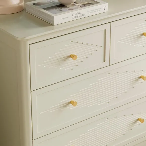 5-Drawer Chest with Gold Hardware - Stone, Wood