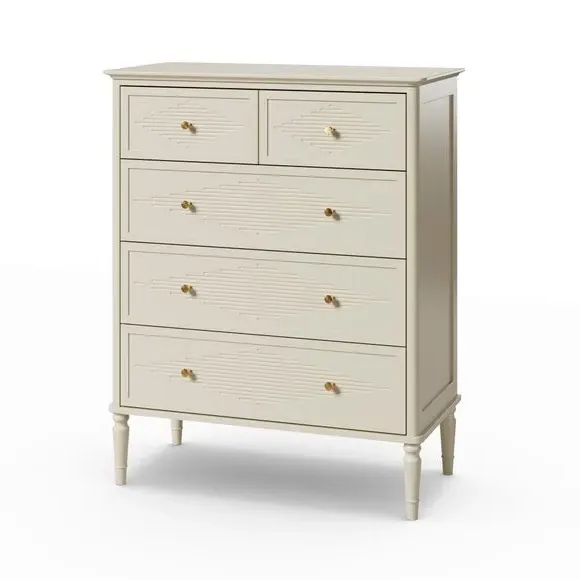 5-Drawer Chest with Gold Hardware - Stone, Wood