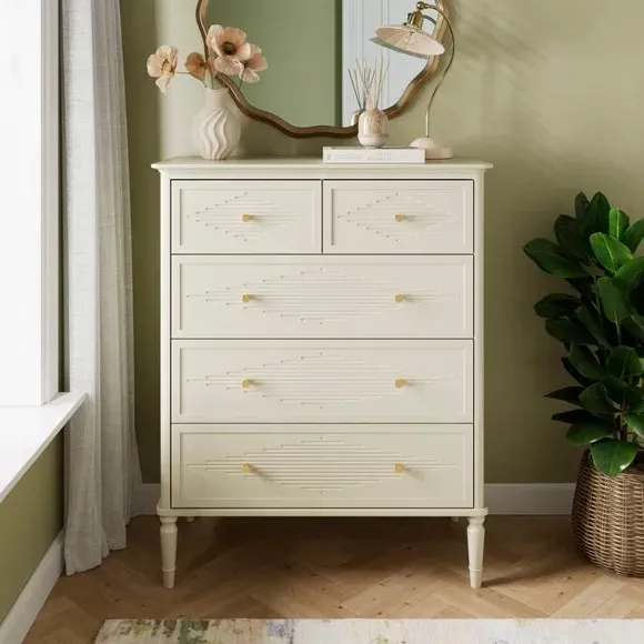 5-Drawer Chest with Gold Hardware - Stone, Wood