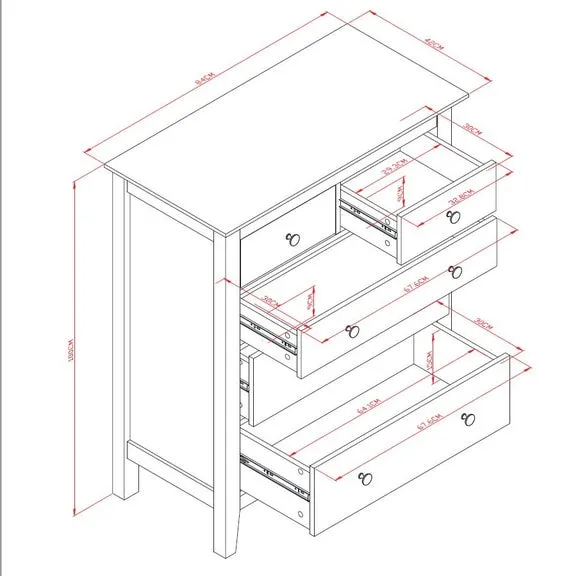 5-Drawer Chest with Metal Handles - Grey