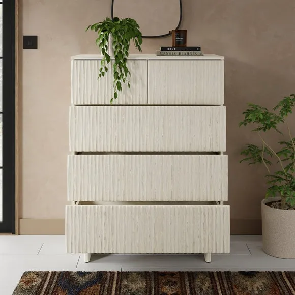 5-Drawer Chest with Push Open - Whitewashed, Wood
