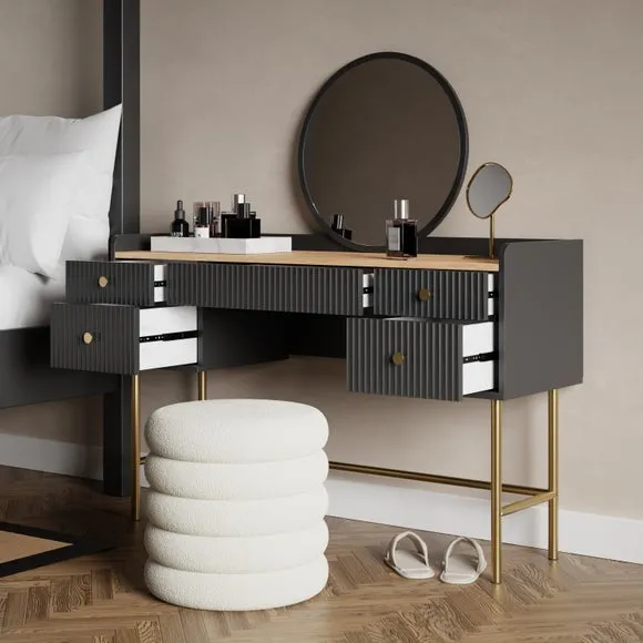 5-Drawer Dressing Table with Mirror - Black, Oak