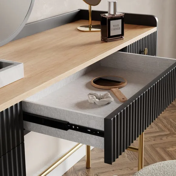 5-Drawer Dressing Table with Mirror - Black, Oak