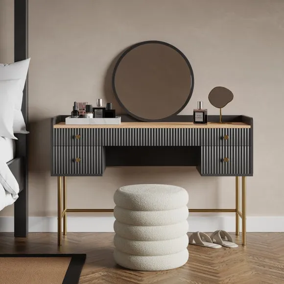 5-Drawer Dressing Table with Mirror - Black, Oak image