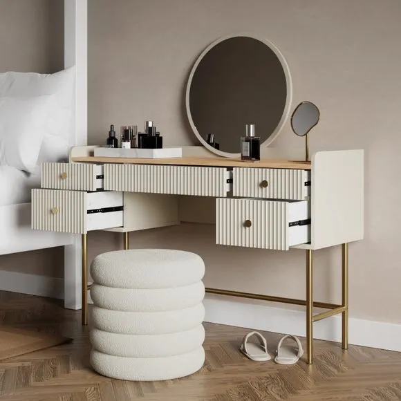 5-Drawer Dressing Table with Mirror - Natural, Oak