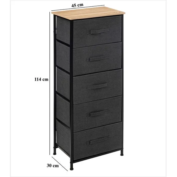5-Drawer Storage Unit - Grey, Fabric