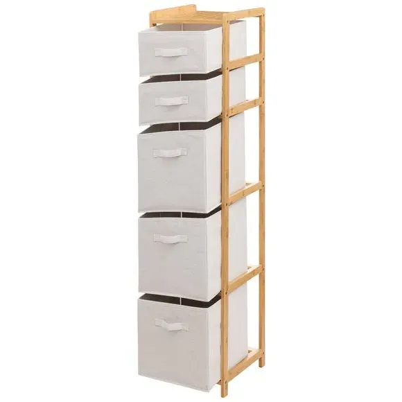 5-Drawer Storage Unit - White, Bamboo