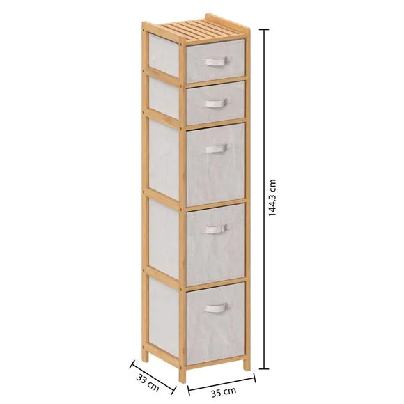 5-Drawer Storage Unit - White, Bamboo