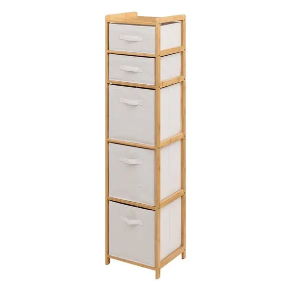 5-Drawer Storage Unit - White, Bamboo image