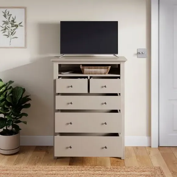5-Drawer TV Chest with Open Shelf - Natural