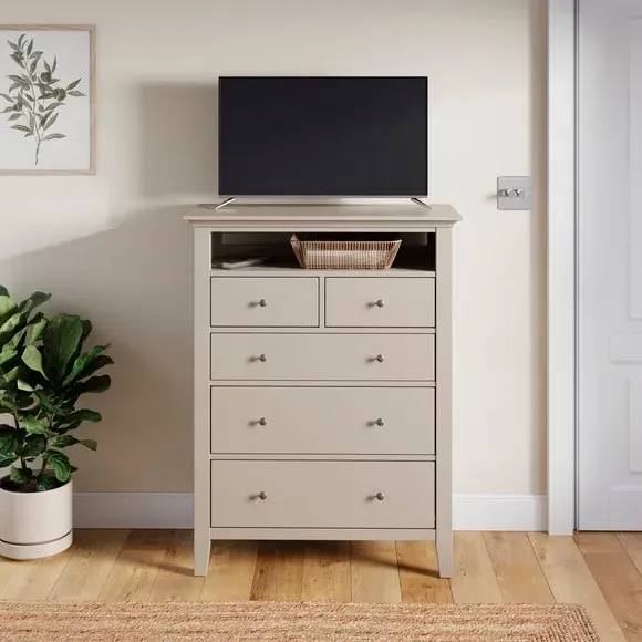 5-Drawer TV Chest with Open Shelf - Natural image