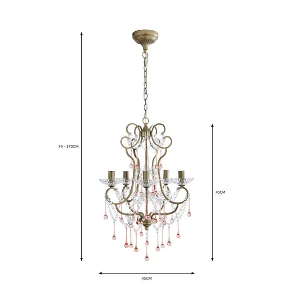 5-Light Chandelier with Crystal Detail - Gold