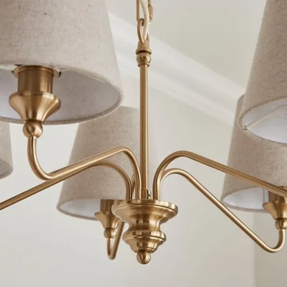5-Light Chandelier with Linen Shades - Gold Metal