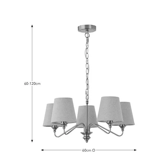 5-Light Chandelier with Linen Shades - Gold Metal