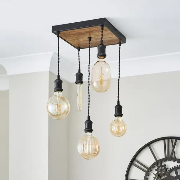 5-Light Cluster Ceiling Light - Brown, Pine