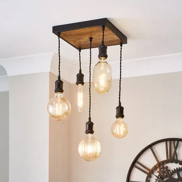 5-Light Cluster Ceiling Light - Brown, Pine image