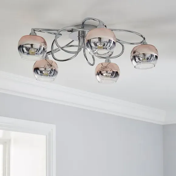 5-Light Flush Ceiling Light - Blush, Glass