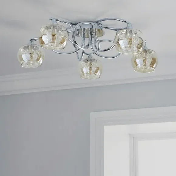 5-Light Flush Ceiling Light - Silver, Glass
