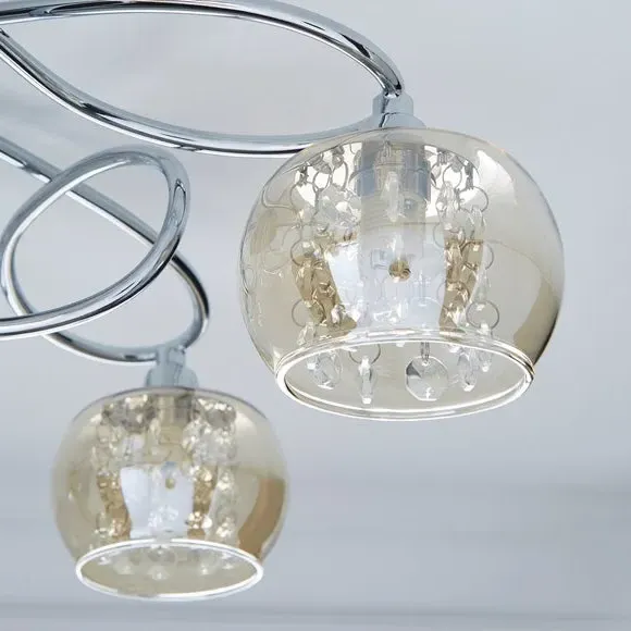 5-Light Flush Ceiling Light - Silver, Glass