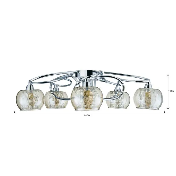 5-Light Flush Ceiling Light - Silver, Glass