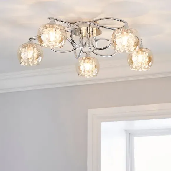 5-Light Flush Ceiling Light - Silver, Glass