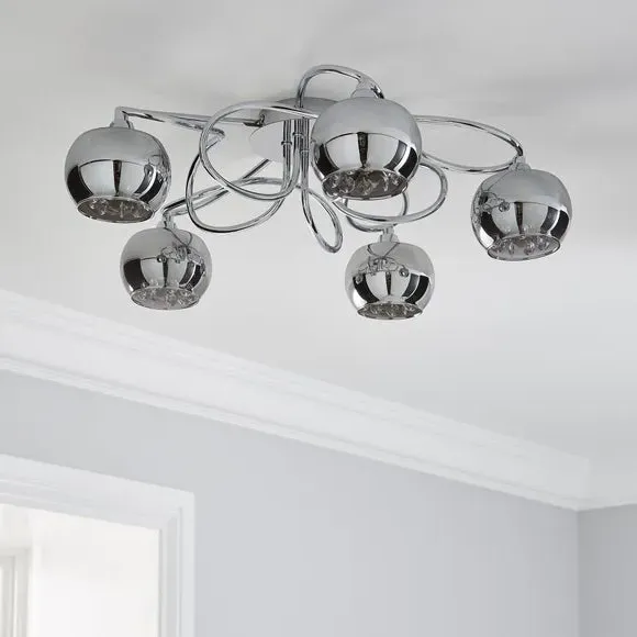 5-Light Flush Ceiling Light - Smoke, Glass
