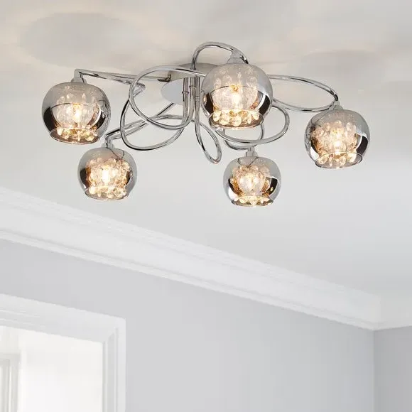5-Light Flush Ceiling Light - Smoke, Glass
