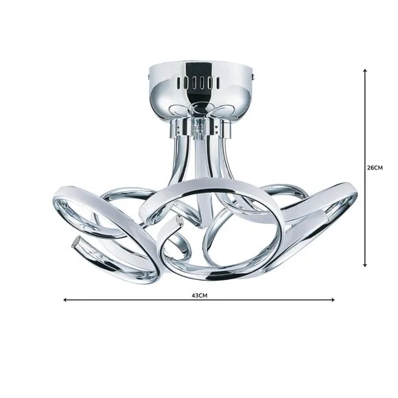 5 Light LED Semi Flush Ceiling Light - Silver