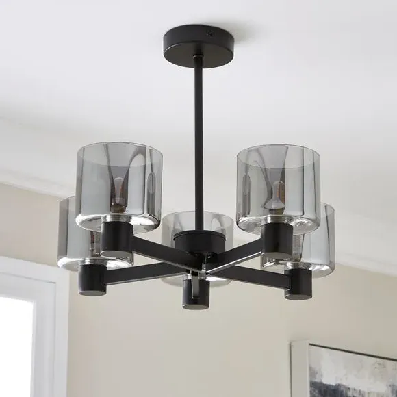5-Light Semi Flush Ceiling Light - Black, Metal