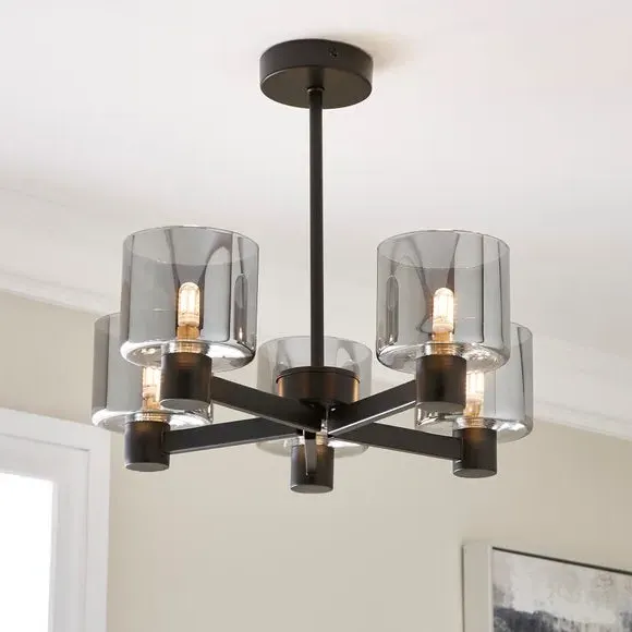 5-Light Semi Flush Ceiling Light - Black, Metal image