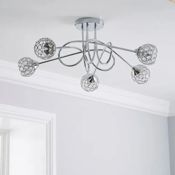 5-Light Semi Flush Ceiling Light - Chrome