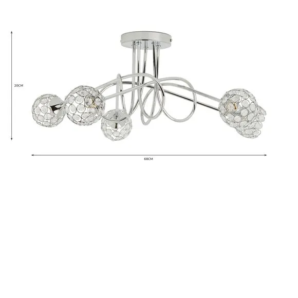 5-Light Semi Flush Ceiling Light - Chrome