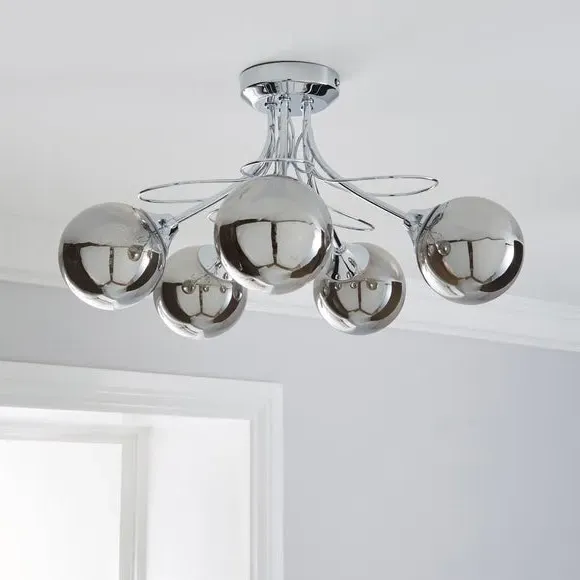 5-Light Semi Flush Ceiling Light - Chrome, Glass