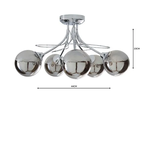 5-Light Semi Flush Ceiling Light - Chrome, Glass