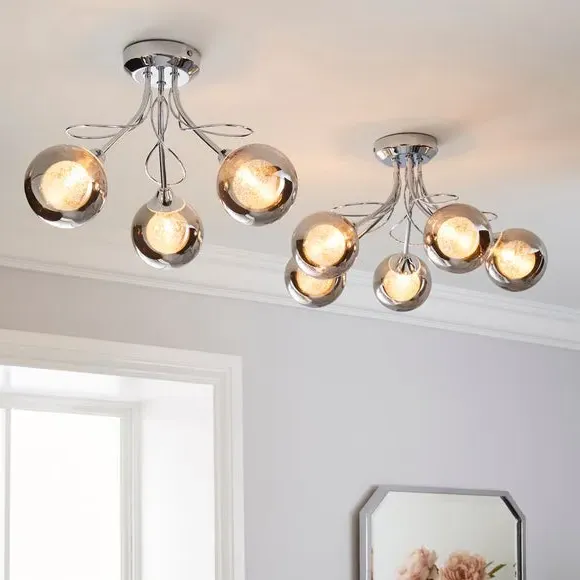 5-Light Semi Flush Ceiling Light - Chrome, Glass