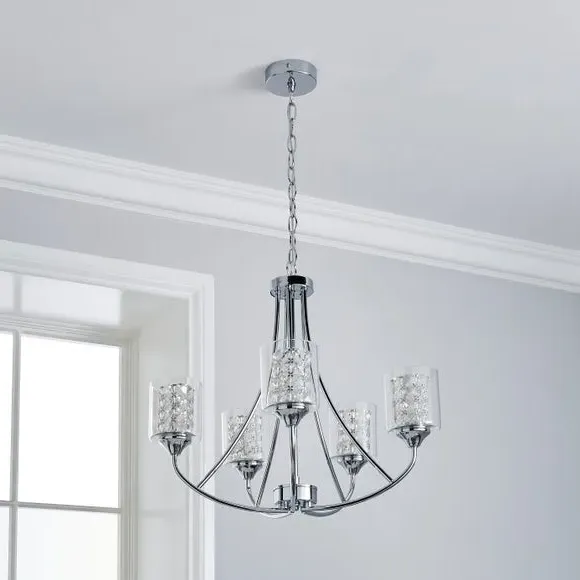 5-Light Semi Flush Ceiling Light - Chrome, Glass