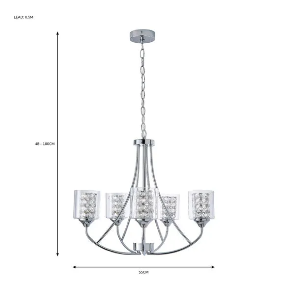 5-Light Semi Flush Ceiling Light - Chrome, Glass