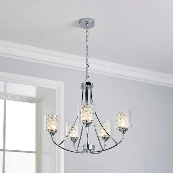5-Light Semi Flush Ceiling Light - Chrome, Glass image
