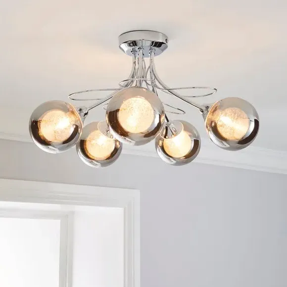 5-Light Semi Flush Ceiling Light - Chrome, Glass image
