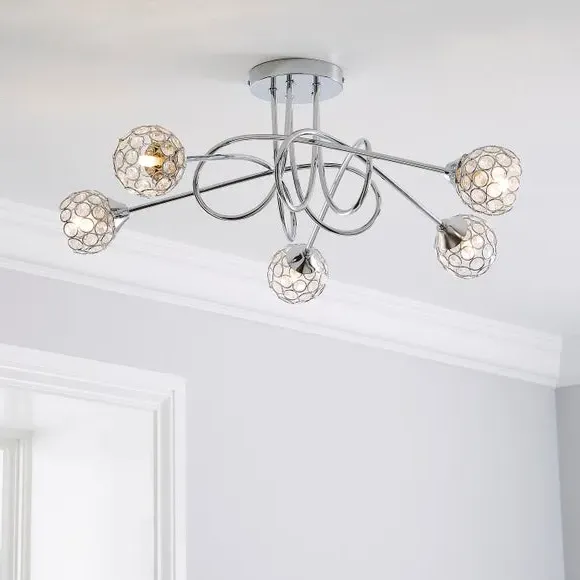 5-Light Semi Flush Ceiling Light - Chrome image