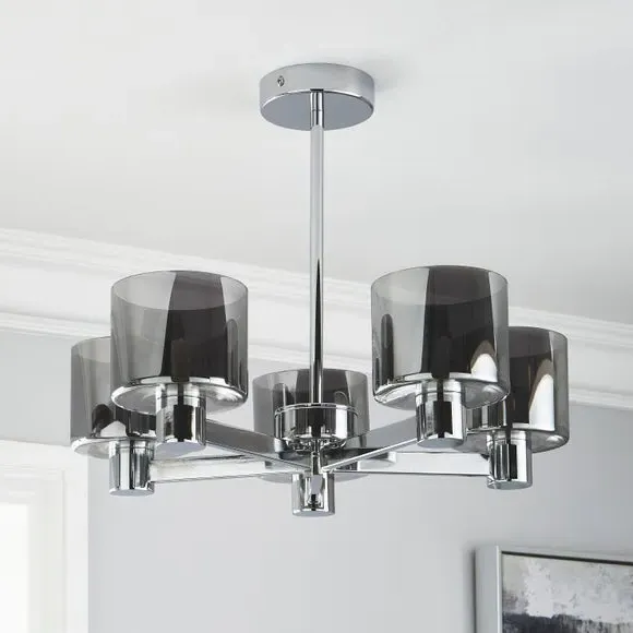 5-Light Semi Flush Ceiling Light - Grey, Metal