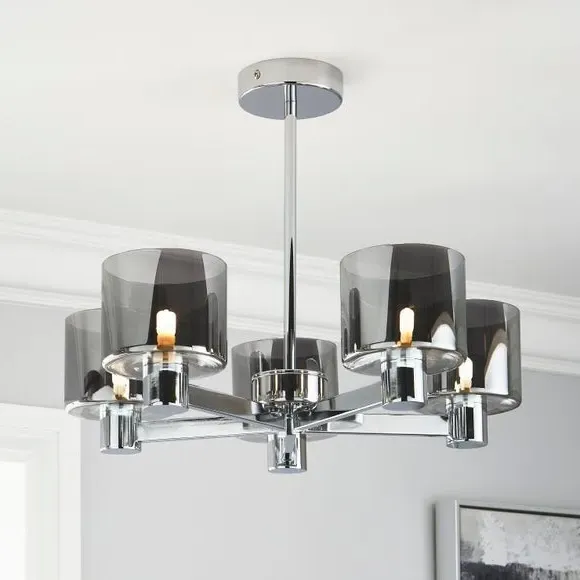 5-Light Semi Flush Ceiling Light - Grey, Metal