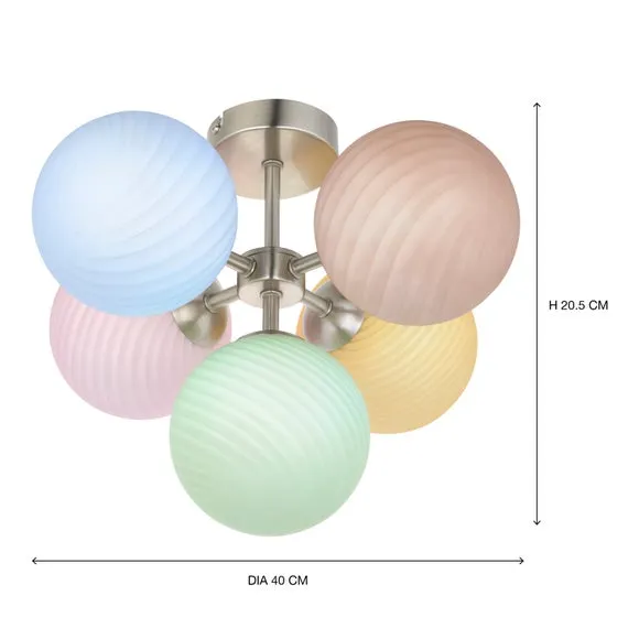 5-Light Semi Flush Ceiling Light - Multicolor, Glass