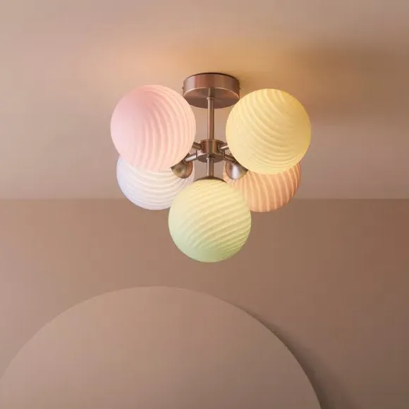 5-Light Semi Flush Ceiling Light - Multicolor, Glass