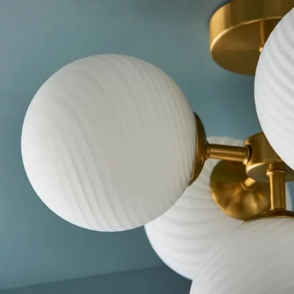 5-Light Semi Flush Ceiling Light - White, Glass