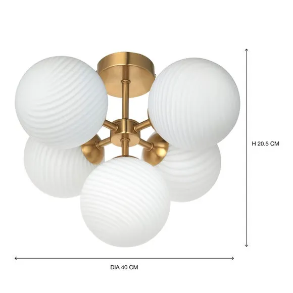 5-Light Semi Flush Ceiling Light - White, Glass